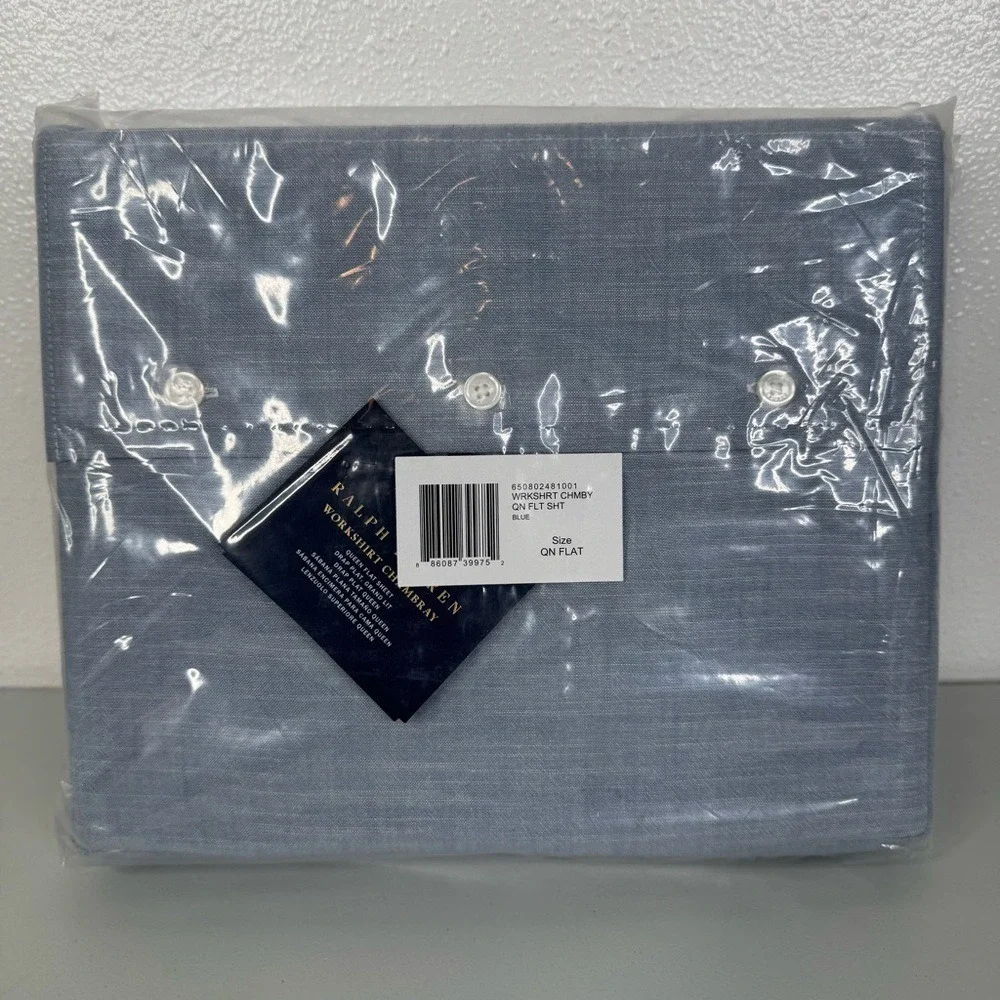 Ralph Lauren‎ NEW Workshirt Chambray Queen Flat Sheet Only